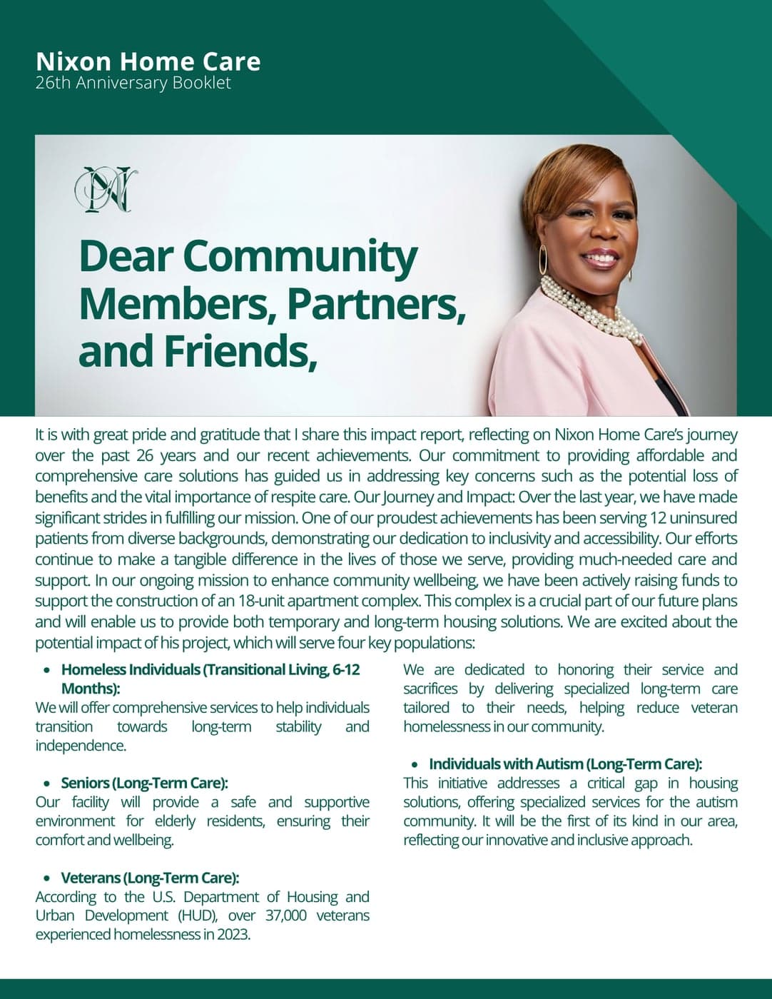 A letter to community members, partners, and friends from Nixon Home Care CEO Debora Nixon