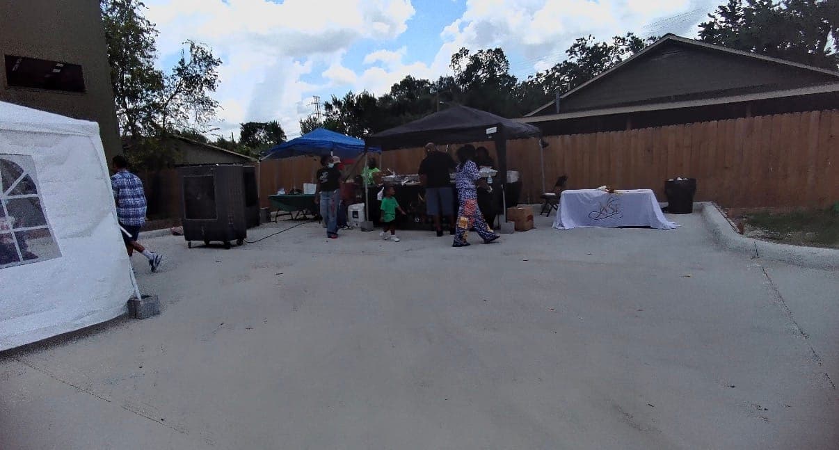 Wide aerial view of the neighborhood surrounding the event