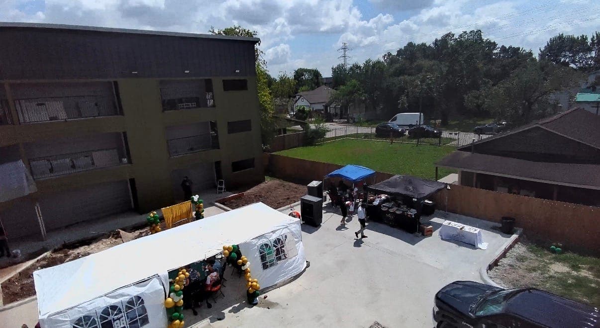 Aerial view of the side of the Nixon Signature Estates building